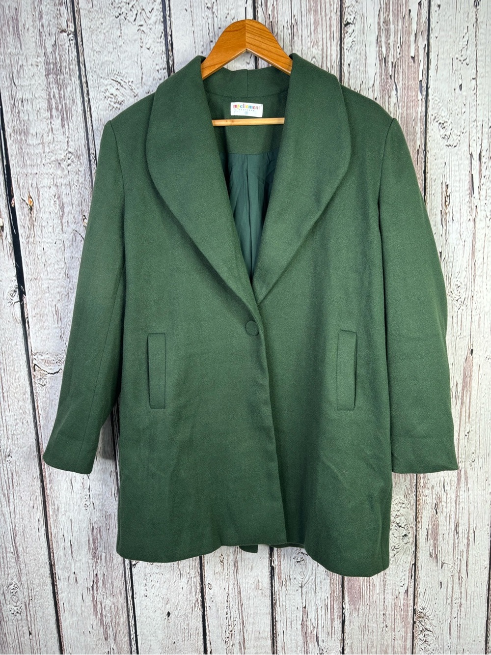 Myellement Boutique Forest Green Winter Coat One Button Closure Medium NWOT